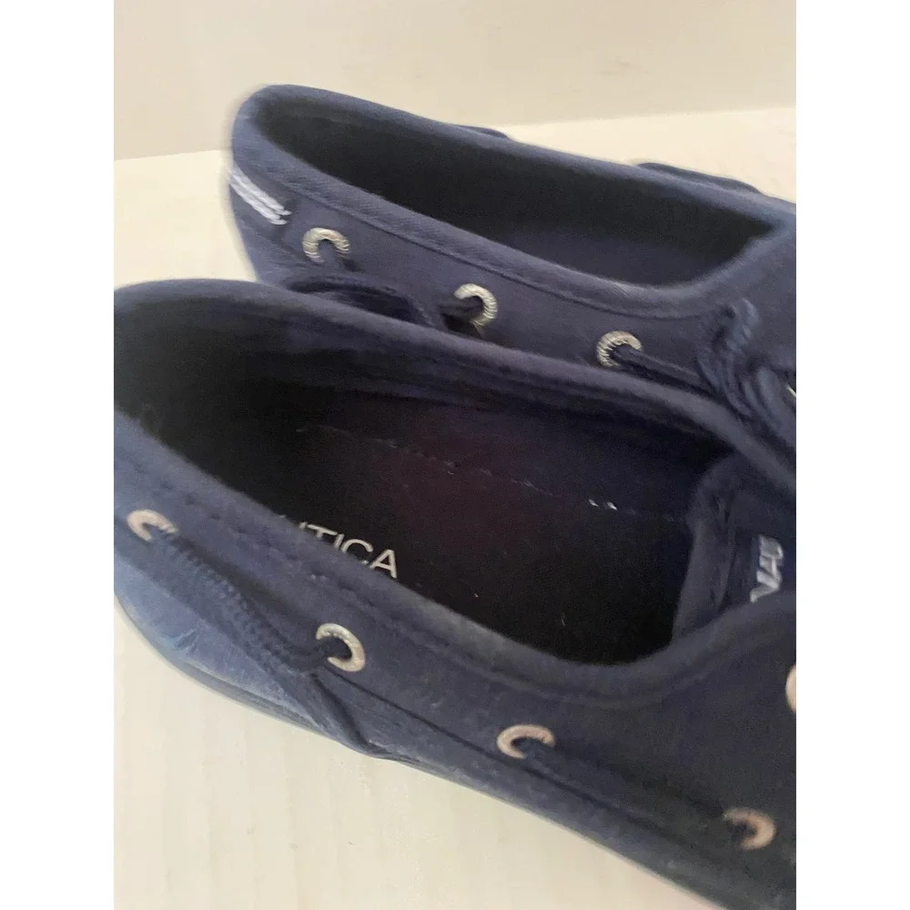 Nautica Womens Navy Blue Canvas‎ Boat Shoes Moc Toe Lace Up Flats Size 9